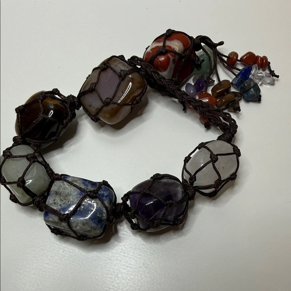 Bohemian Multicolor netted Gemstone Beaded Bracelet big rocks suncatcher